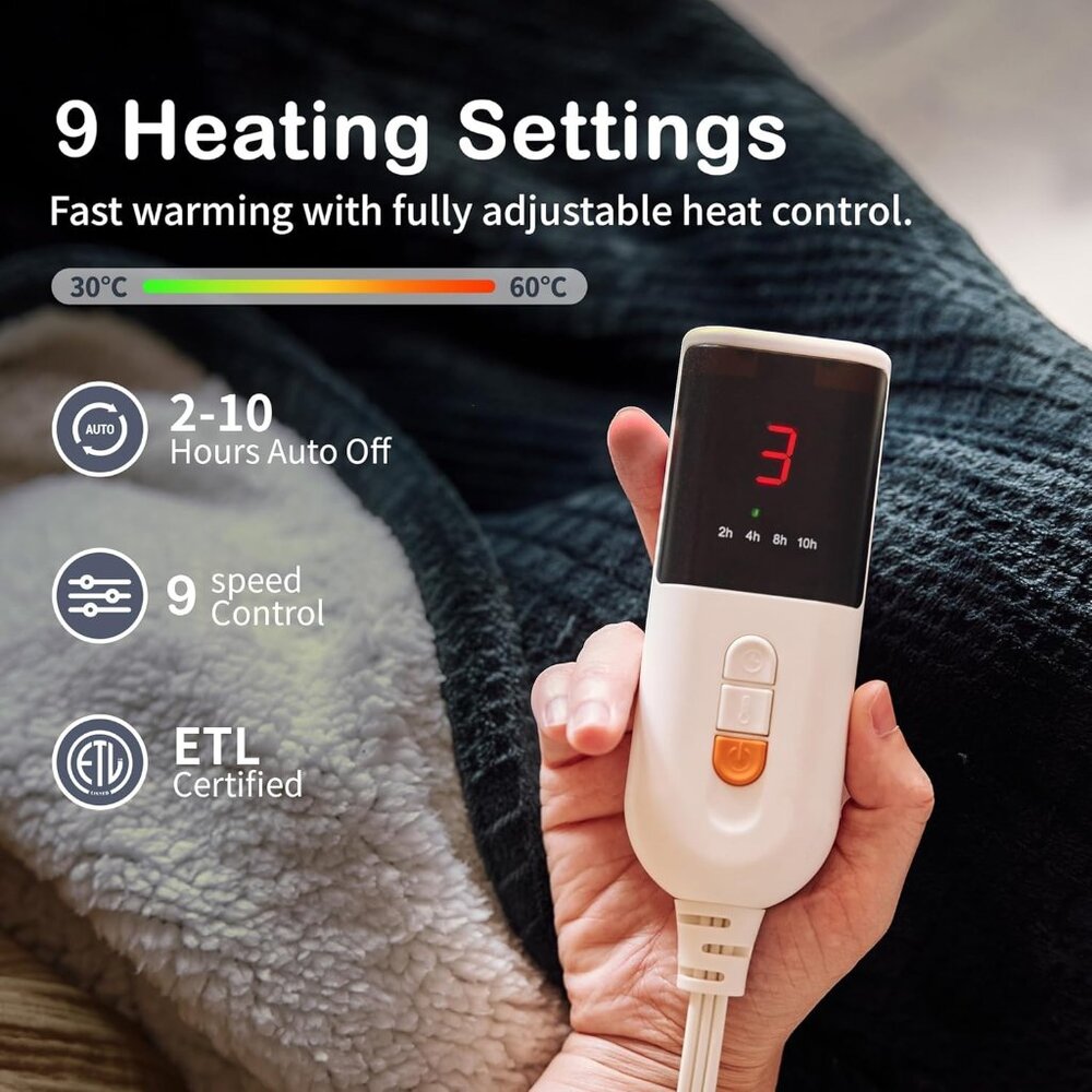 Heated Blanket Electric Blanket Throw 50''X60''-Heating Blanket with 9 Heat Sett - Picture 3 of 7